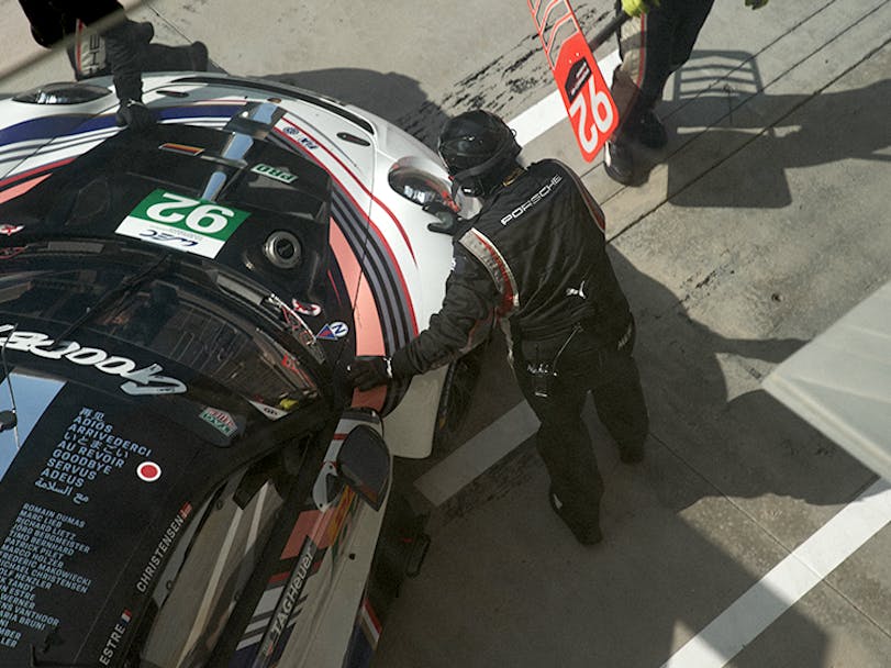 Porsche 911 RSR in pits at 8 Hours of Bahrain