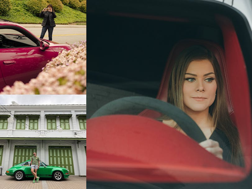 Three Porsche owners with their cars